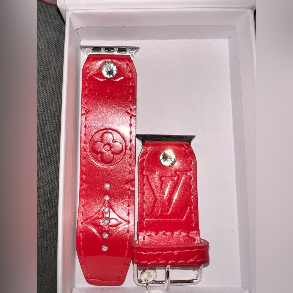 🩷Upcycled authentic Louis Vuitton pink framboise Vernis Apple Watch band